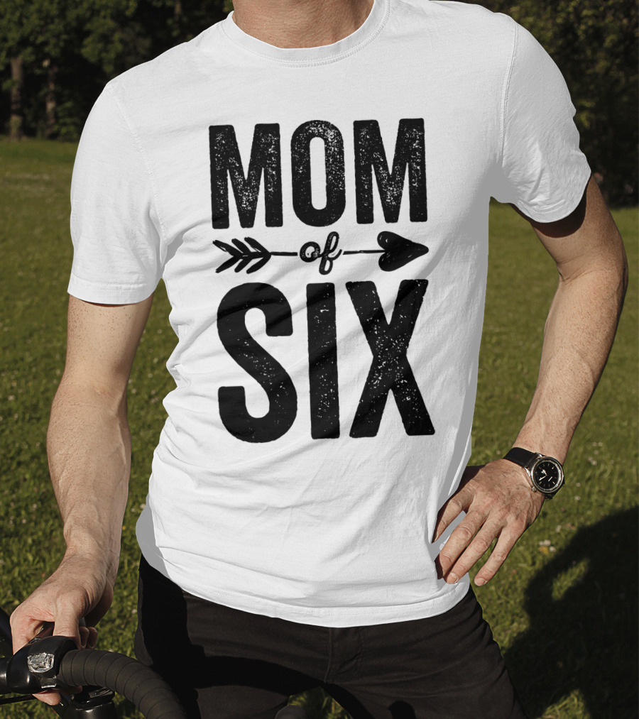 Mom Of Six Arrow Typography T-Shirt