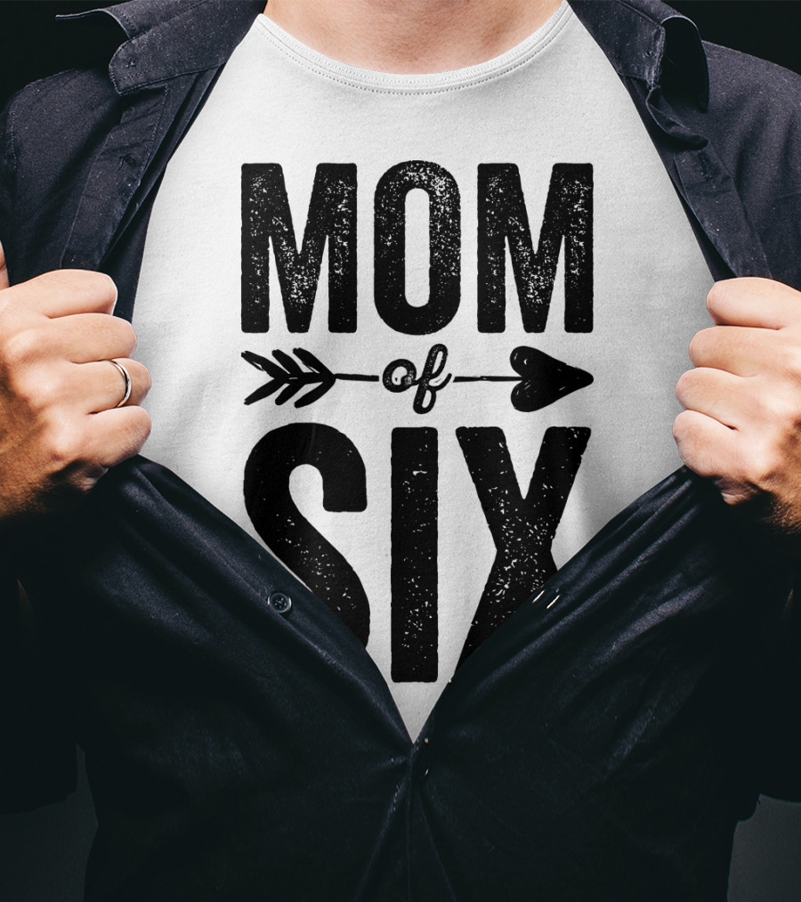 Mom Of Six Arrow Typography T-Shirt