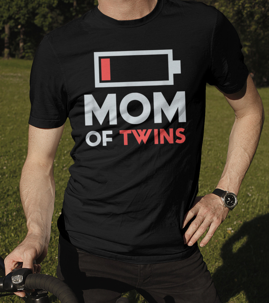 Mom Of Twins Low Battery Icon From Son Daughter Twin Mothers T-Shirt