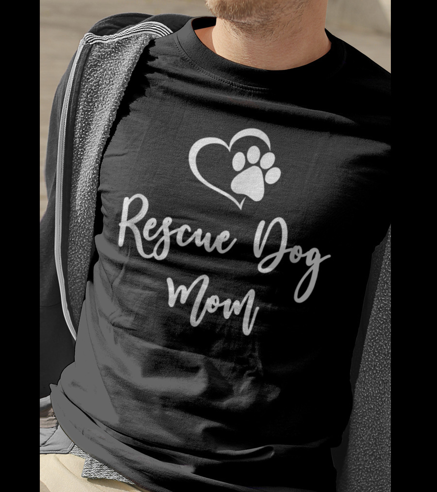 Rescue Dog Mom Heart Paw Prints T-Shirt