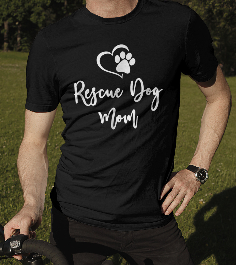 Rescue Dog Mom Heart Paw Prints T-Shirt