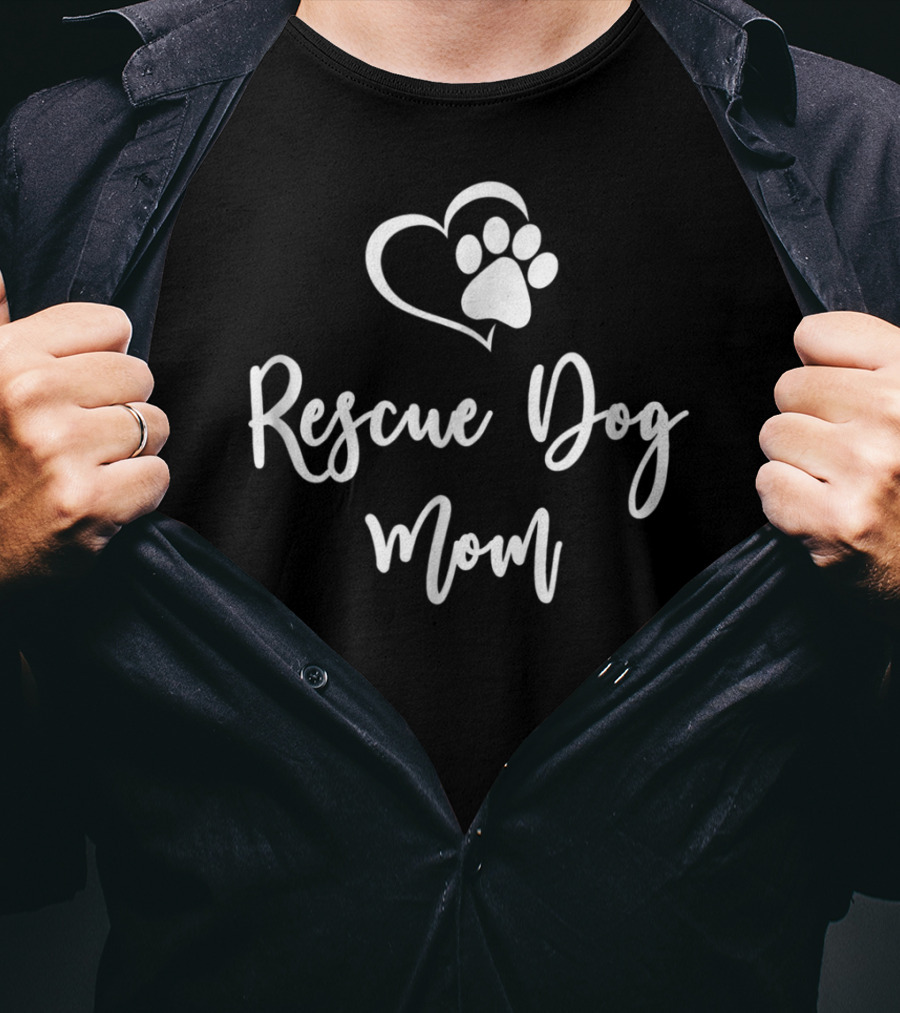 Rescue Dog Mom Heart Paw Prints T-Shirt