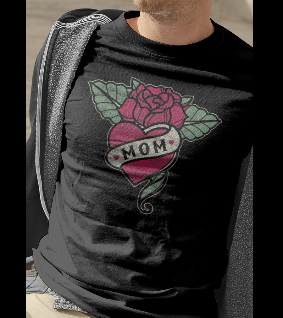 Mom Tattoo Heart Red Rose T-Shirt
