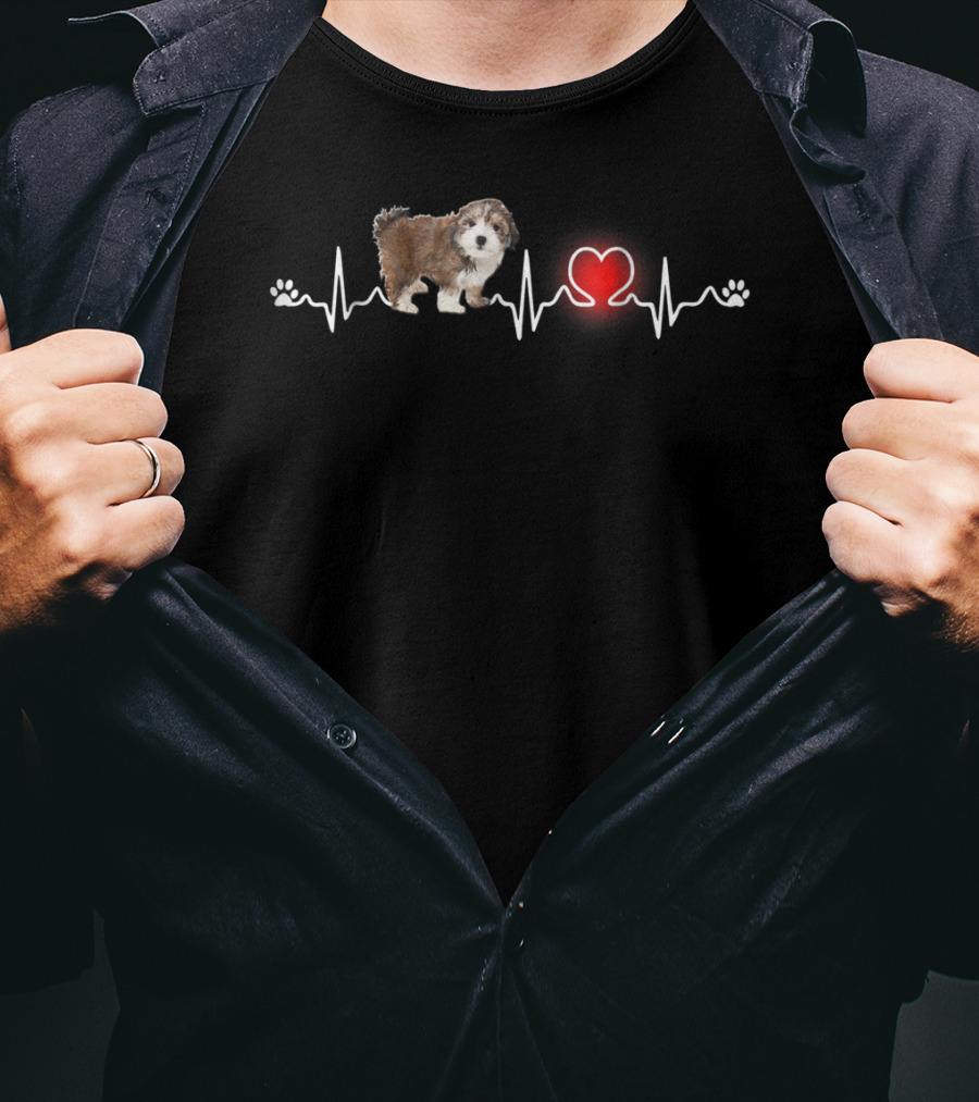 Morkie Heartbeat With Paw Print For Women T-Shirt