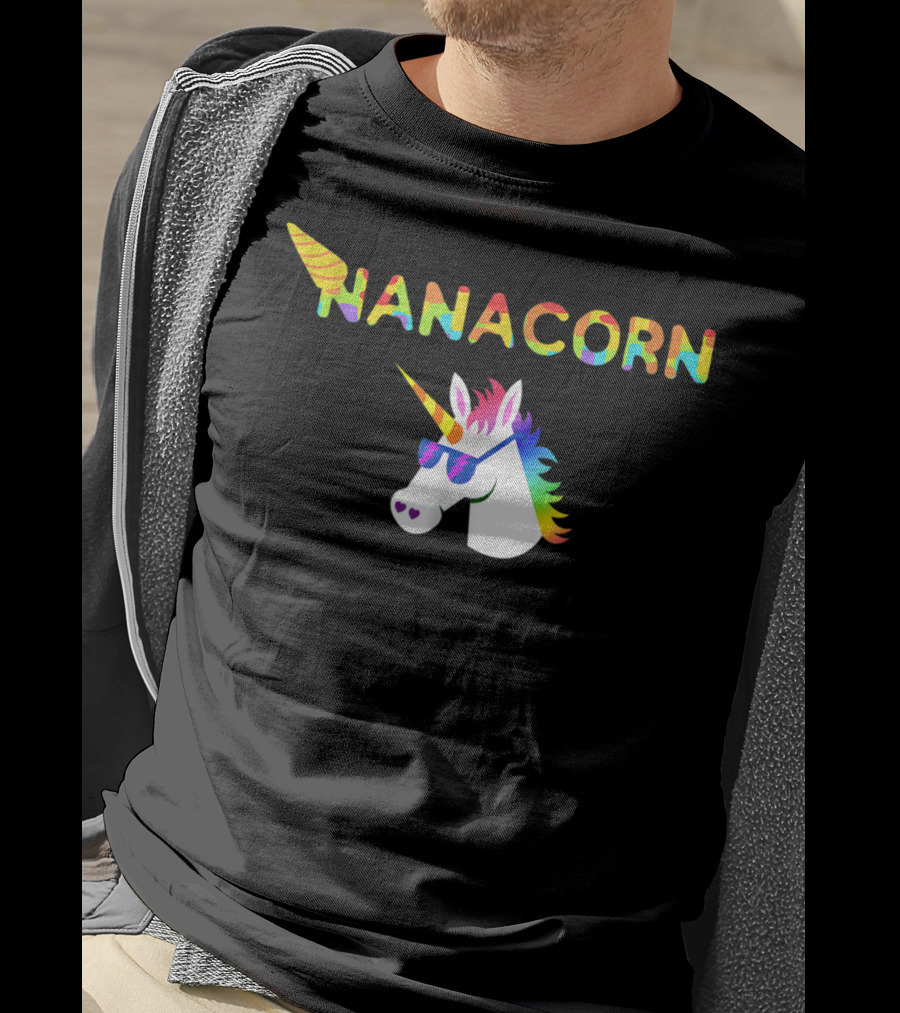 Nanacorn Rainbow Unicorn With Sunglasses Fun T-Shirt