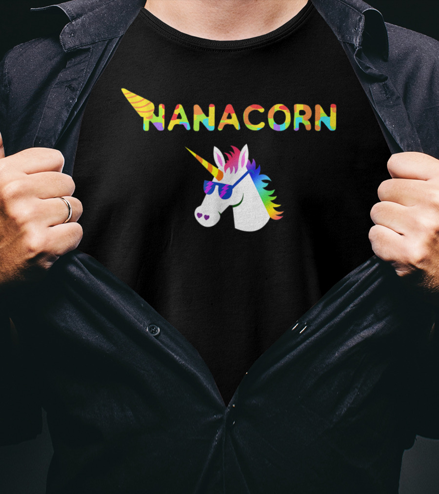 Nanacorn Rainbow Unicorn With Sunglasses Fun T-Shirt