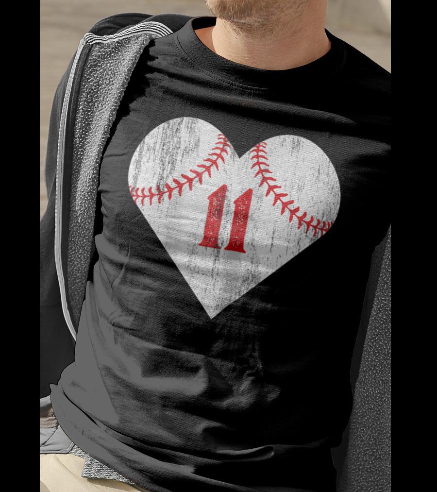Number 11 Heart Baseball Softball T-Shirt