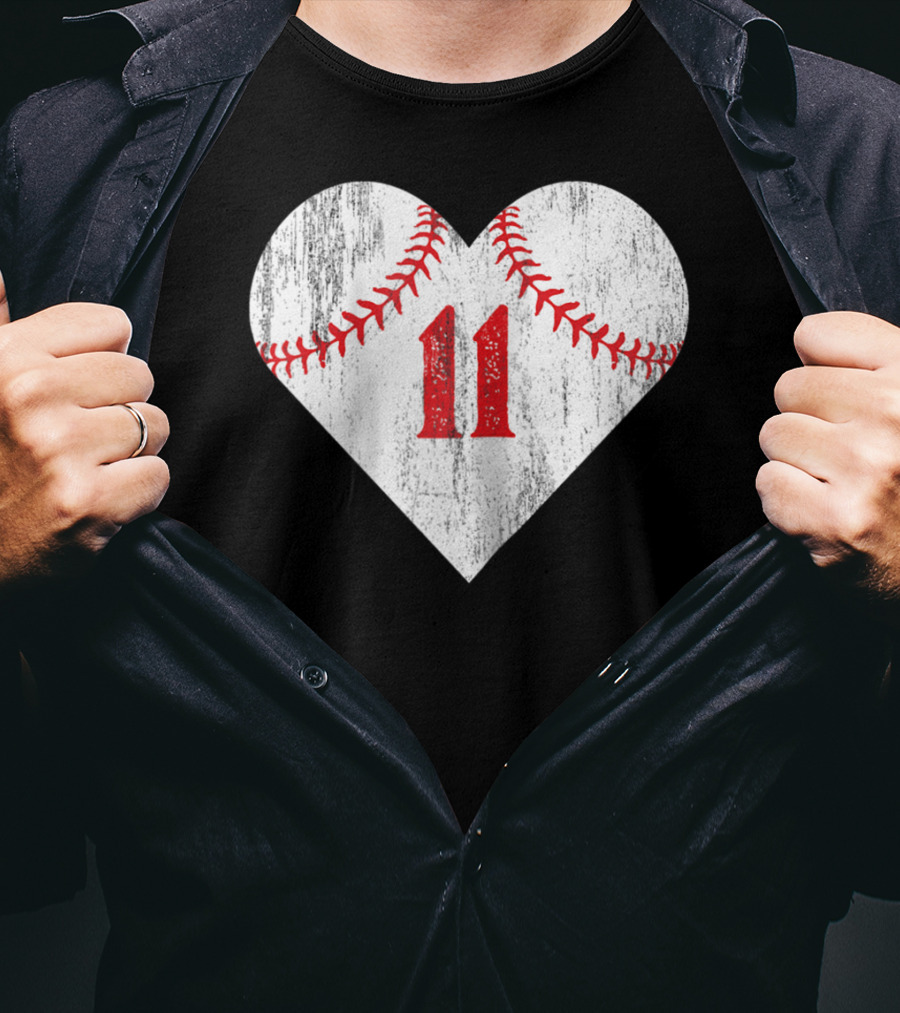 Number 11 Heart Baseball Softball T-Shirt