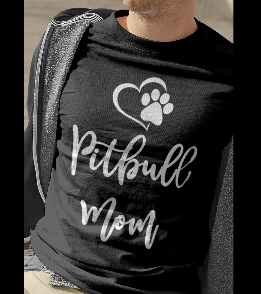 Pitbull Mom Paw Heart T-Shirt