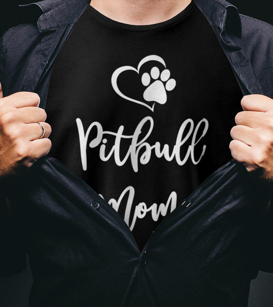 Pitbull Mom Paw Heart T-Shirt