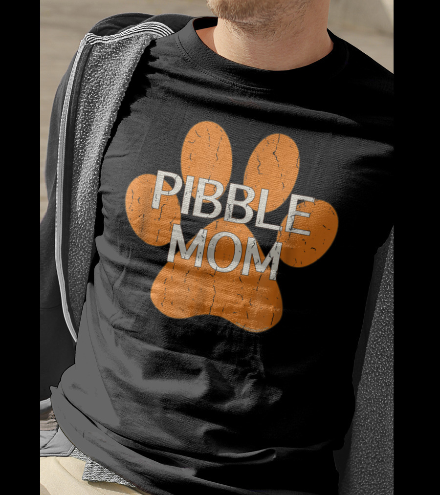 Pibble Mom Orange Dog Paw Print Distressed Pit Bull T-Shirt