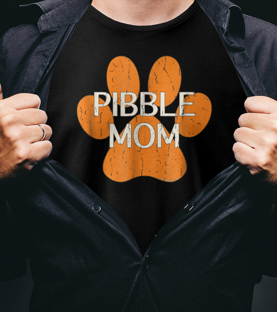 Pibble Mom Orange Dog Paw Print Distressed Pit Bull T-Shirt