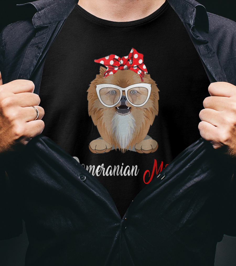 Pomeranian Mom With Polka Dot Bow And Glasses Fashion T-Shirt
