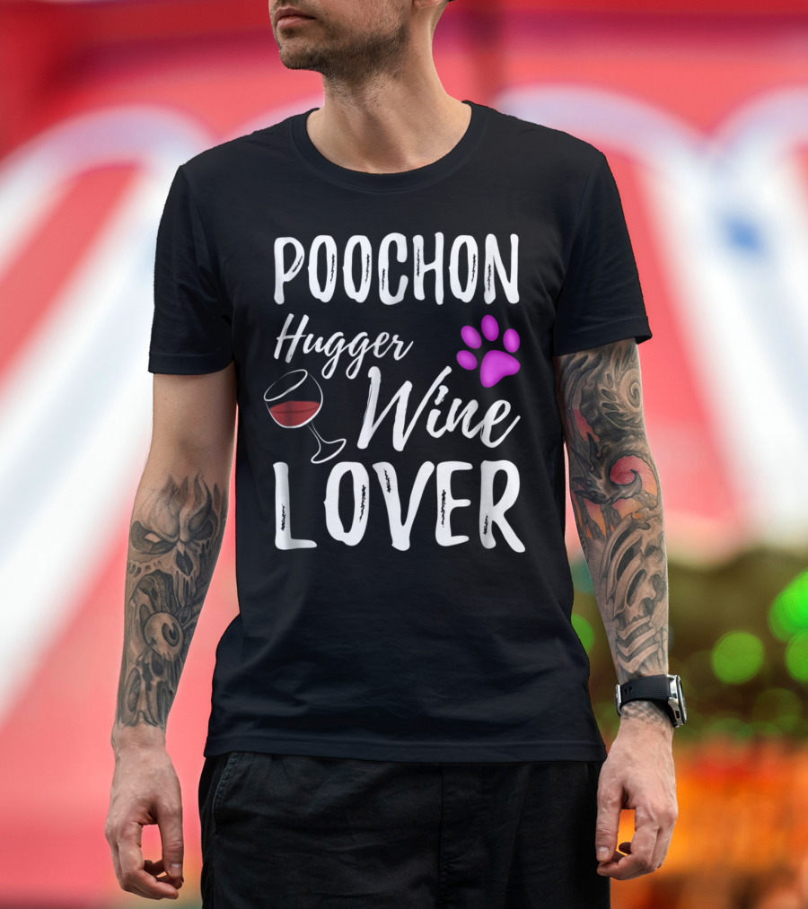 Poochon Hugger Wine Lover Paw Print Glass T-Shirt