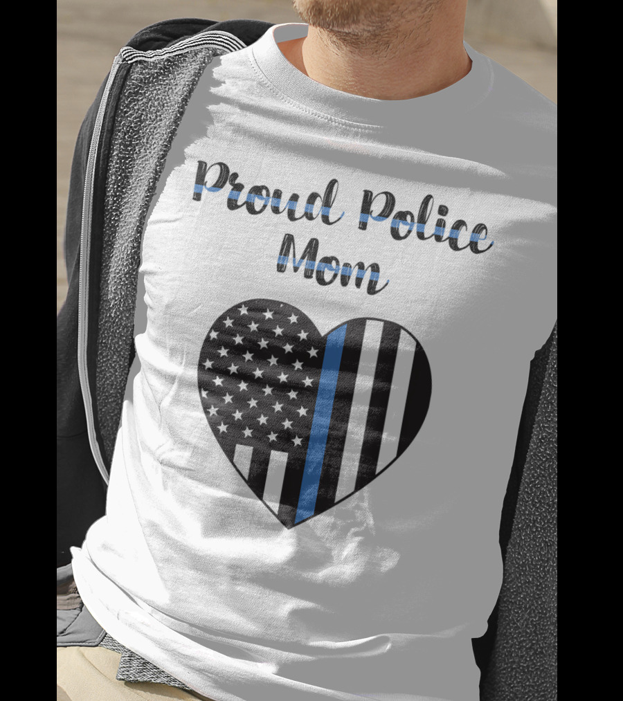 Proud Police Mom Heart Thin Blue Line T-Shirt
