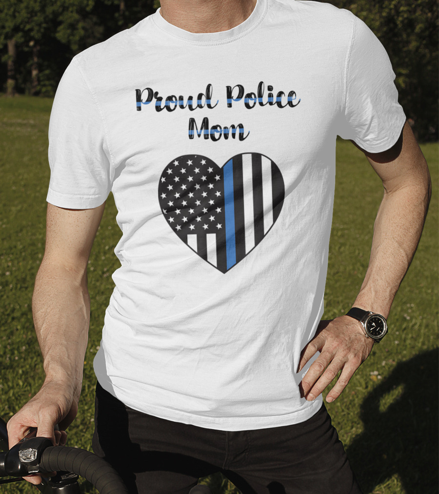 Proud Police Mom Heart Thin Blue Line T-Shirt