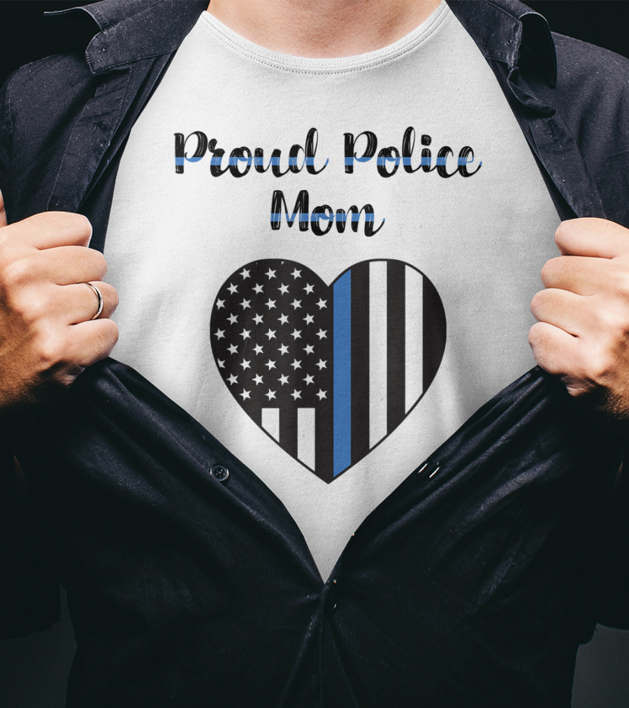 Proud Police Mom Heart Thin Blue Line T-Shirt