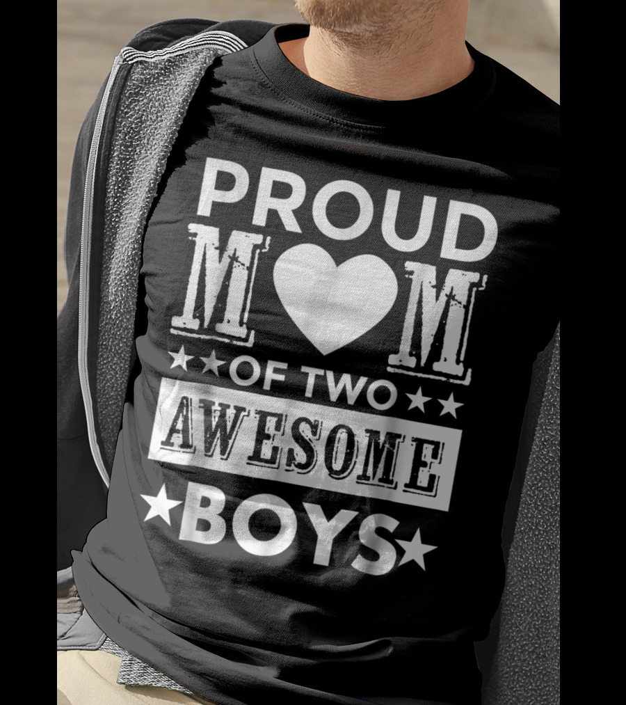 Proud Mom Heart Of Two Awesome Stars Boys T-Shirt