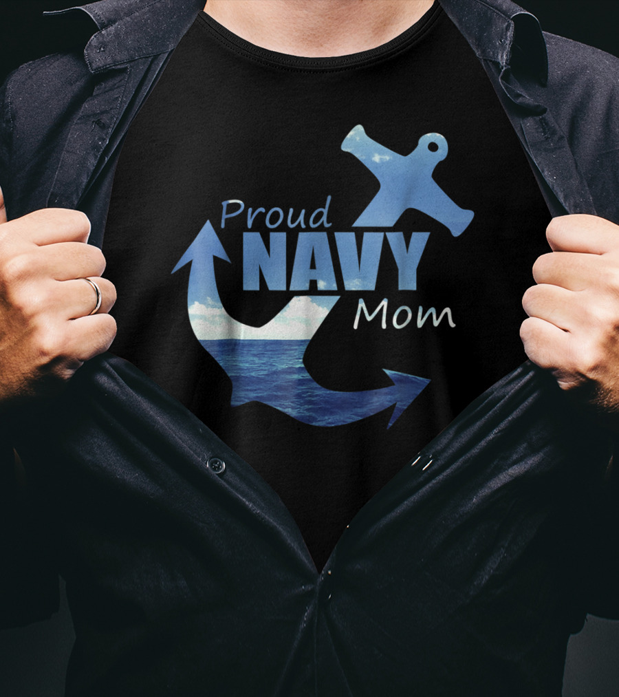 Proud Navy Mom Anchor Ocean T-Shirt