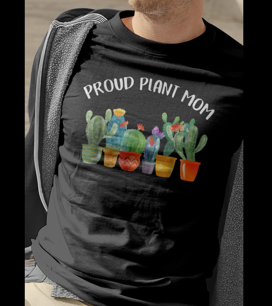 Proud Plant Mom Multicolored Cactus Collection T-Shirt