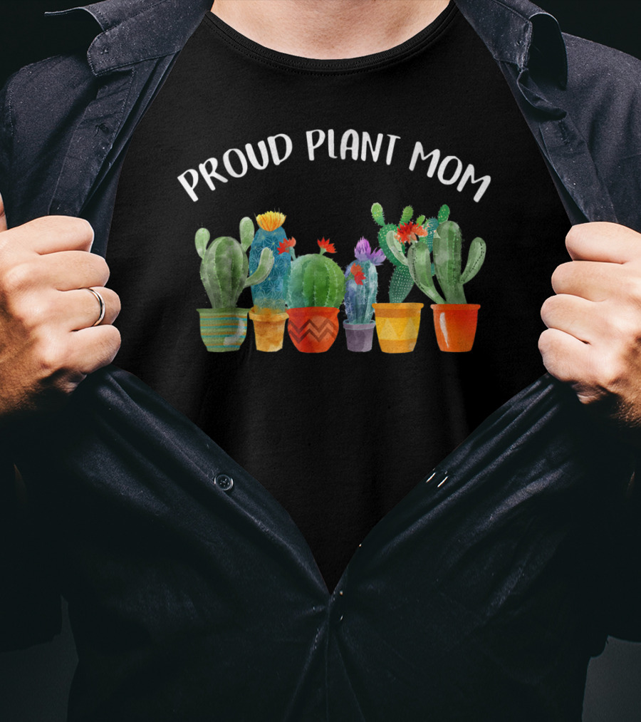 Proud Plant Mom Multicolored Cactus Collection T-Shirt