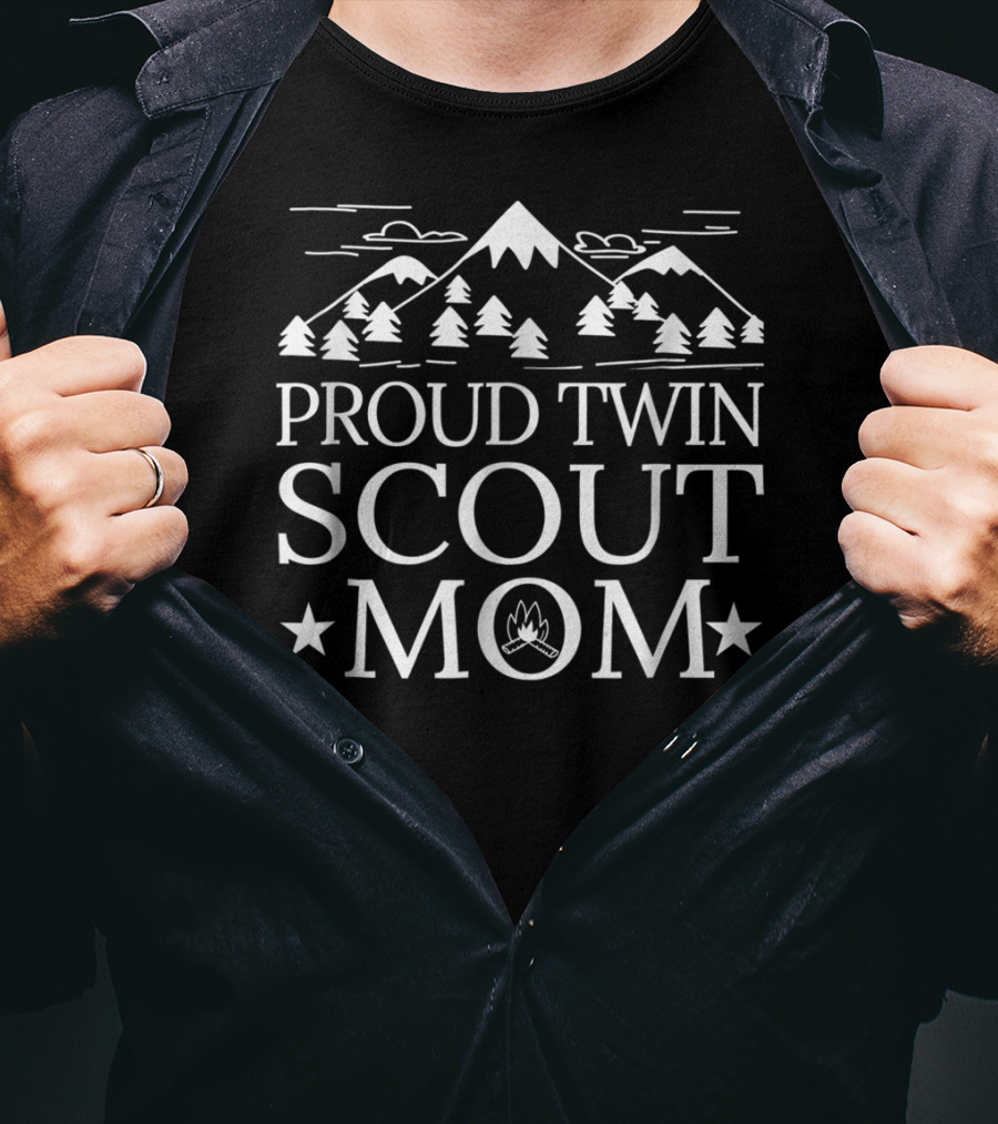 Proud Twin Scout Mom Mountain And Campfire T-Shirt