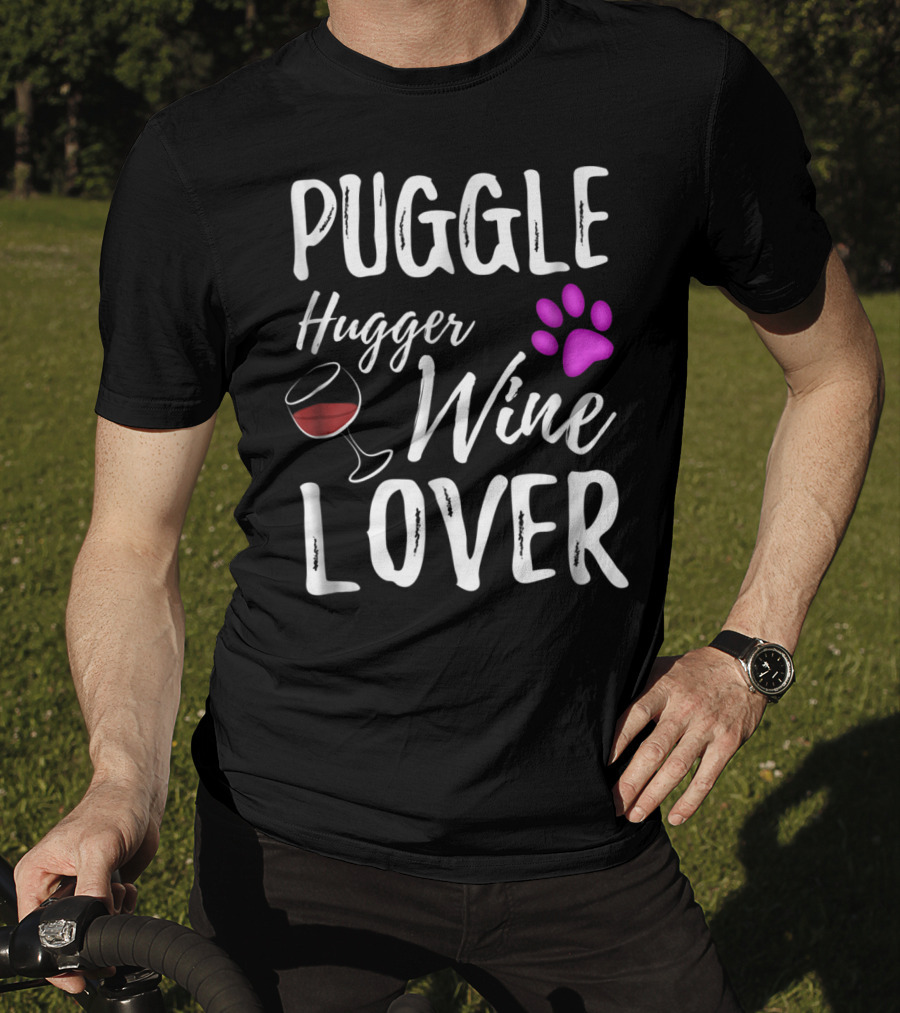 Puggle Hugger Wine Lover Paw Print Dog Parent T-Shirt