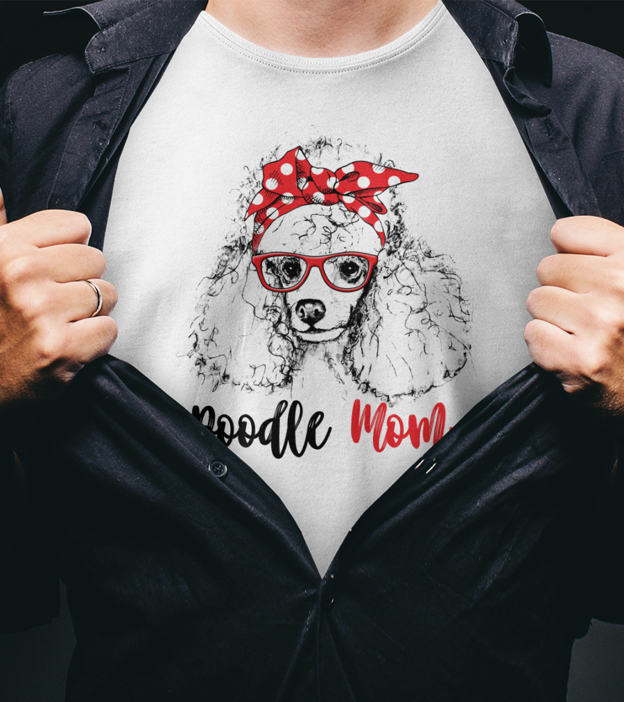 Red Poodle Mom With Bow And Glasses For Women81 T-Shirt