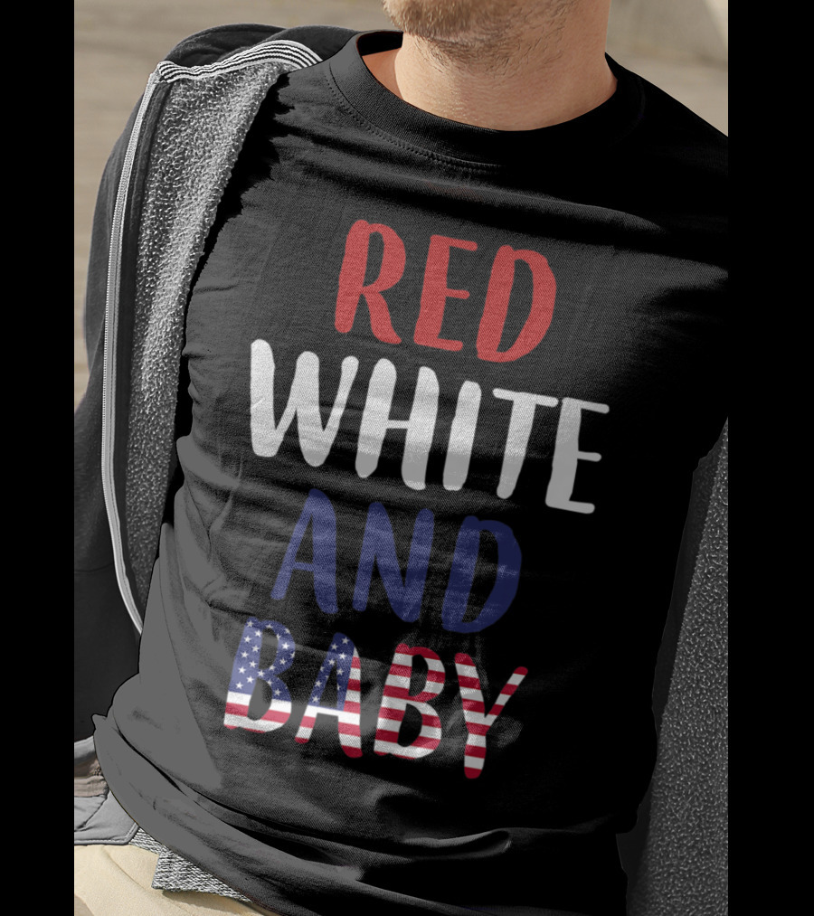Red White And Baby American Flag Pregnancy Announcement T-Shirt