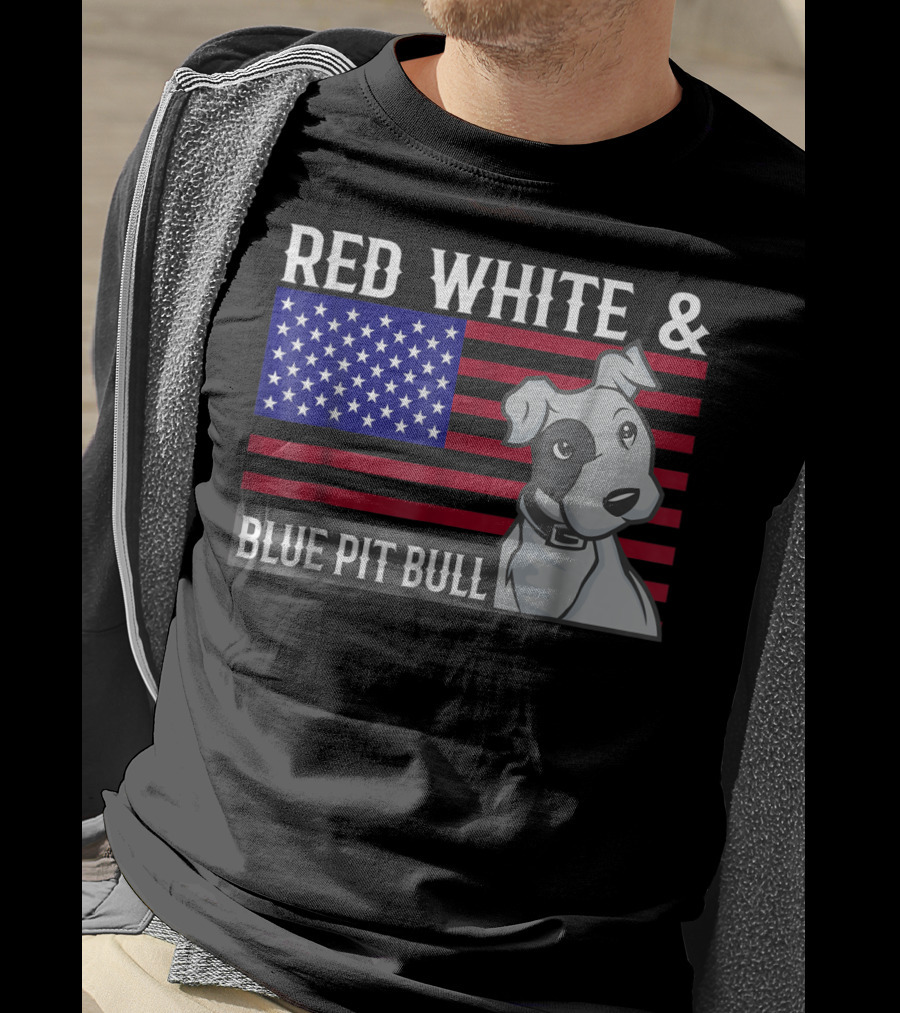 Red White Blue Pit Bull American Flag T-Shirt