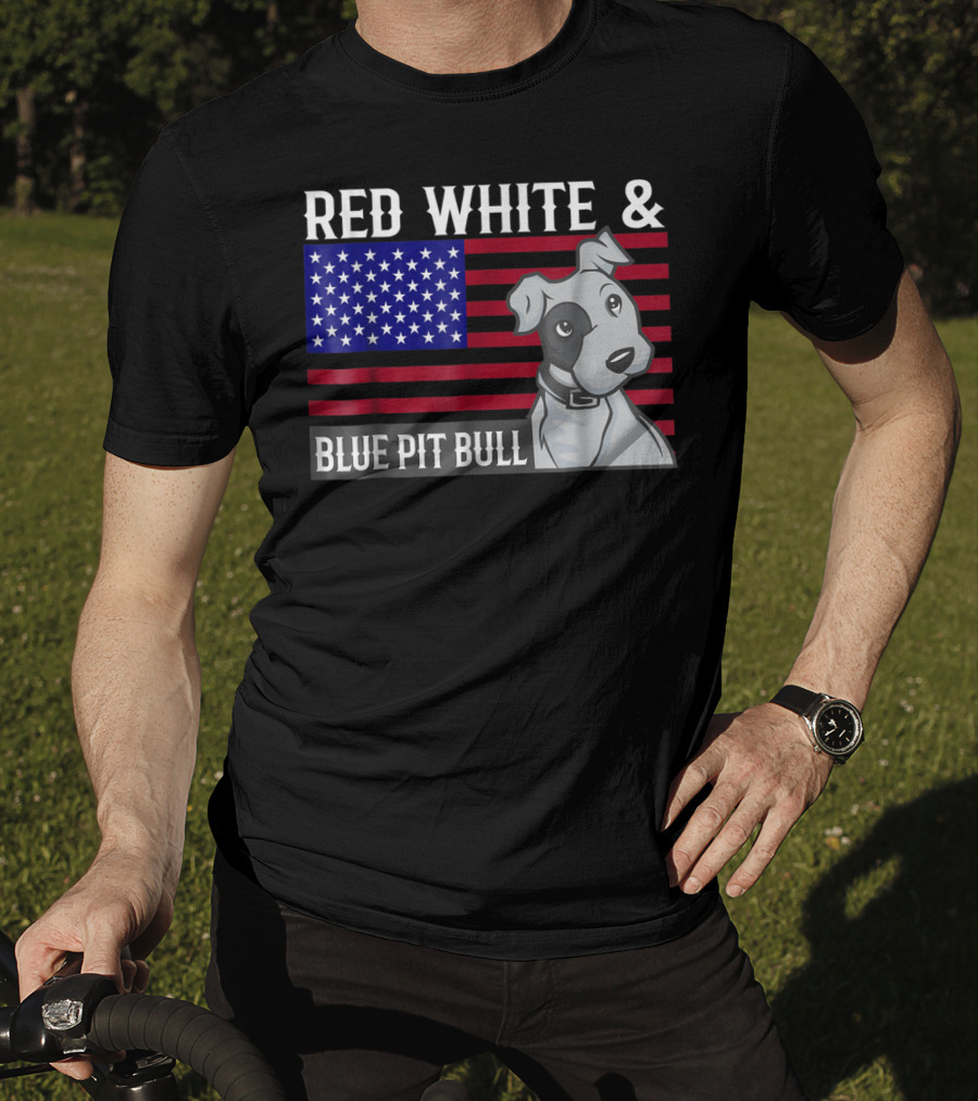 Red White Blue Pit Bull American Flag T-Shirt