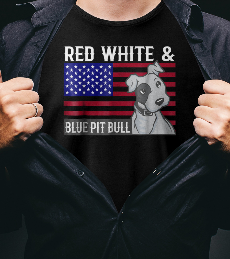 Red White Blue Pit Bull American Flag T-Shirt