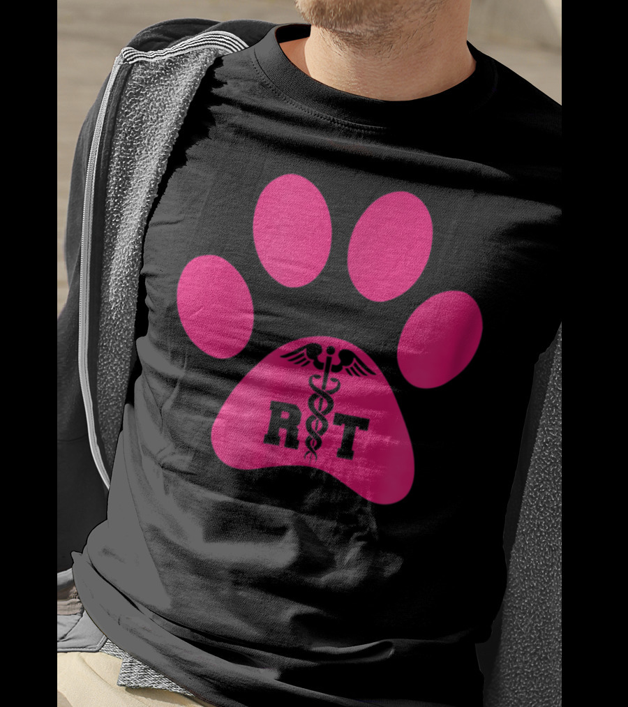 Respiratory Therapy Pink RT Caduceus Dog Paw T-Shirt
