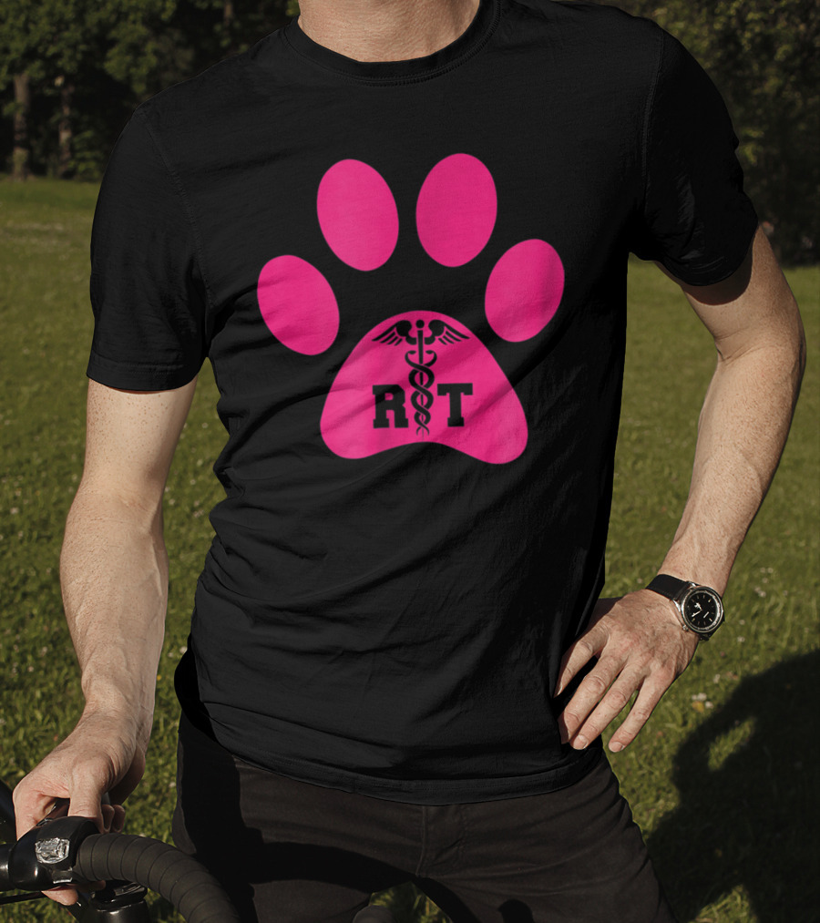 Respiratory Therapy Pink RT Caduceus Dog Paw T-Shirt