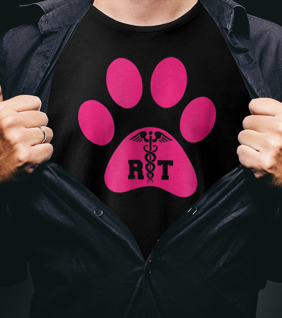 Respiratory Therapy Pink RT Caduceus Dog Paw T-Shirt