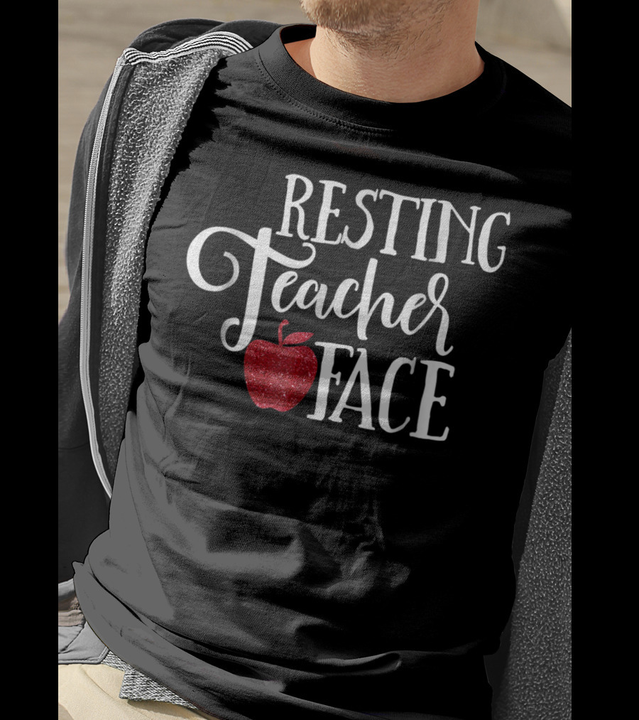 Resting Teacher Face Apple School Funny Mom Wife T-Shirt