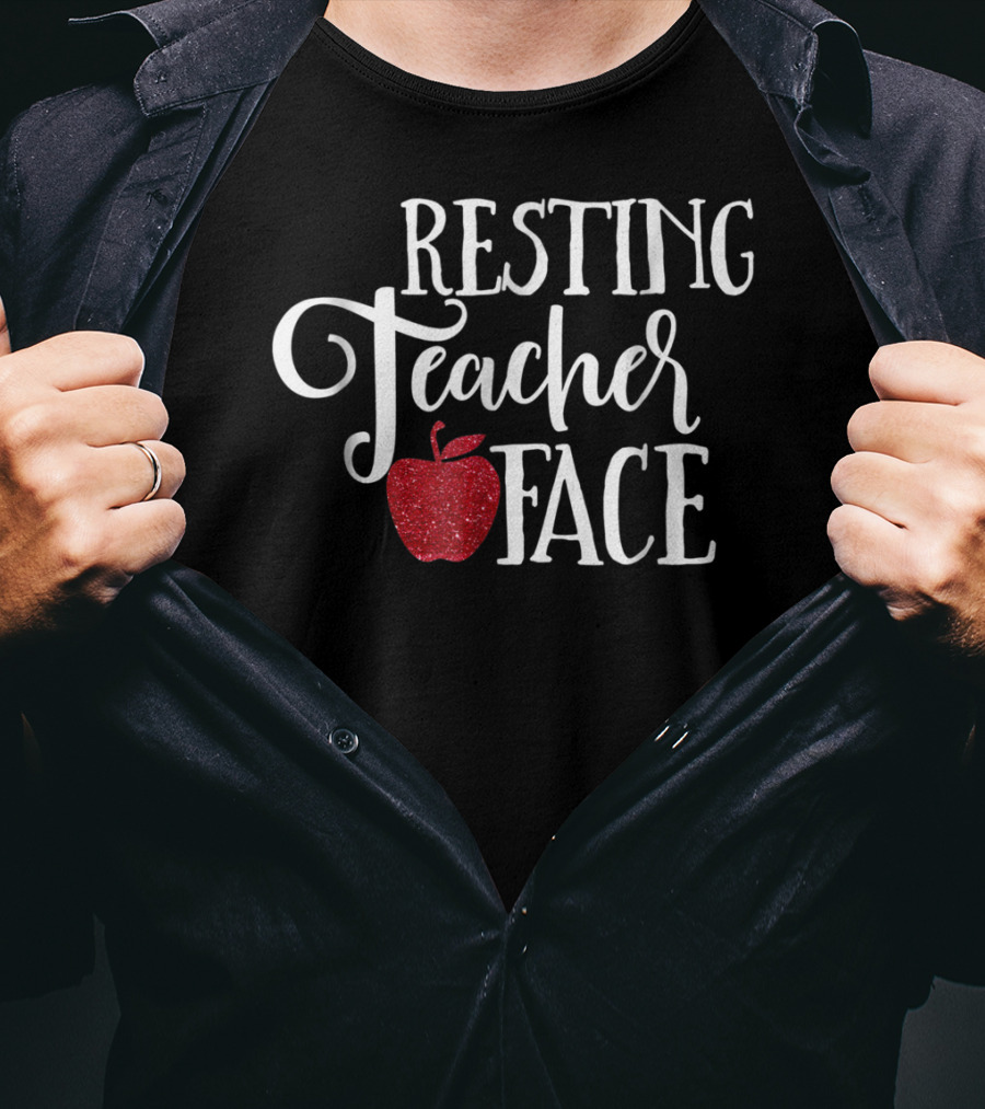 Resting Teacher Face Apple School Funny Mom Wife T-Shirt