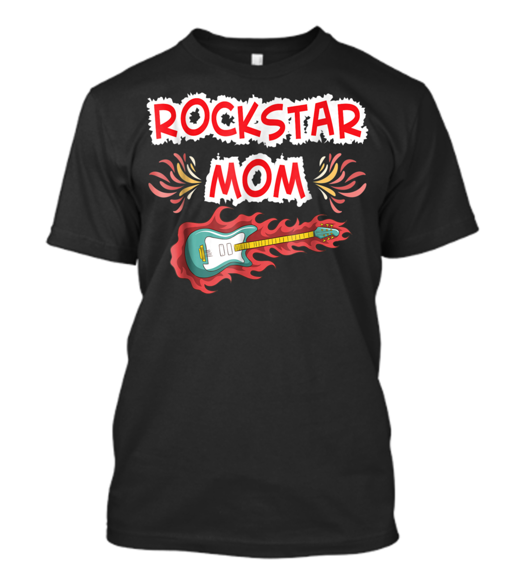 Rockstar Mom Electric Guitar Fire Design Rock Fan T-Shirt