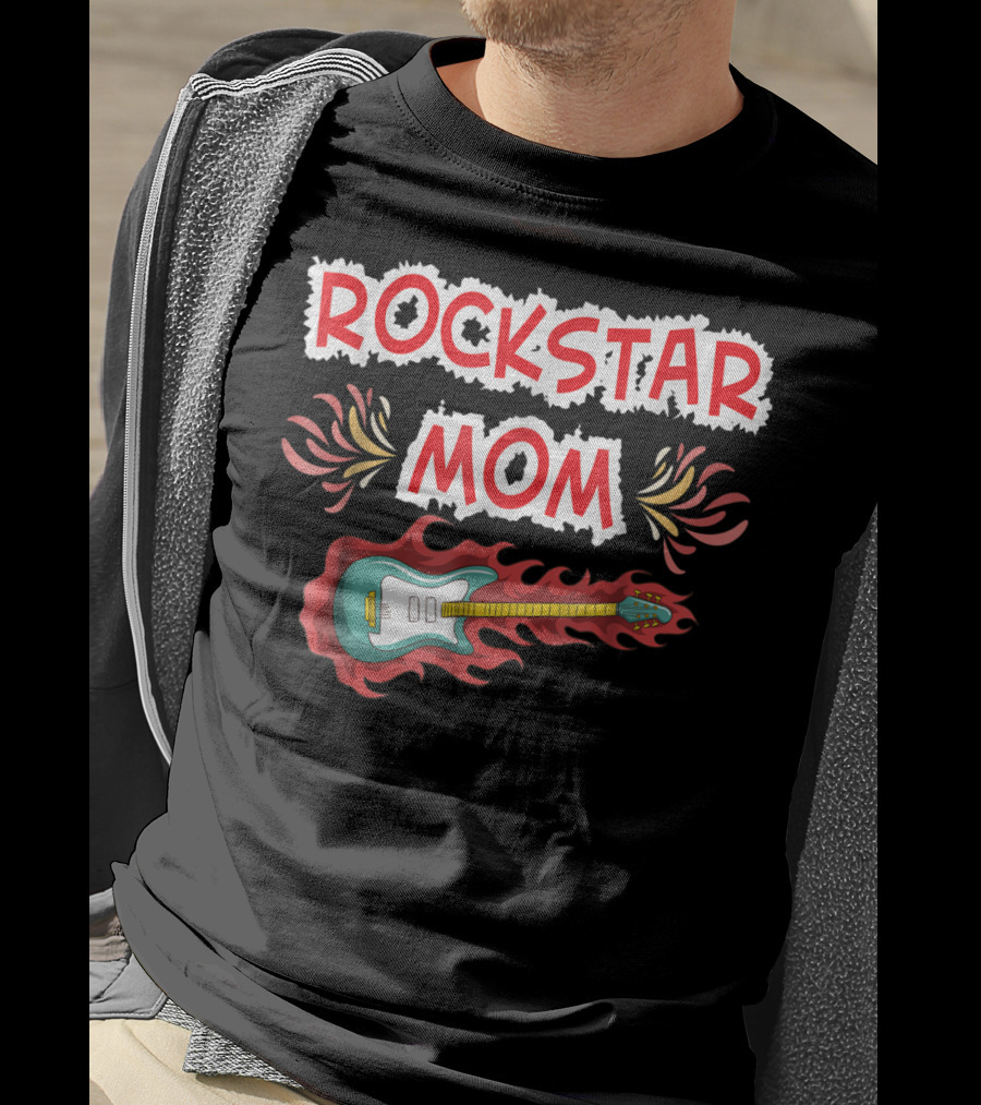 Rockstar Mom Electric Guitar Fire Design Rock Fan T-Shirt