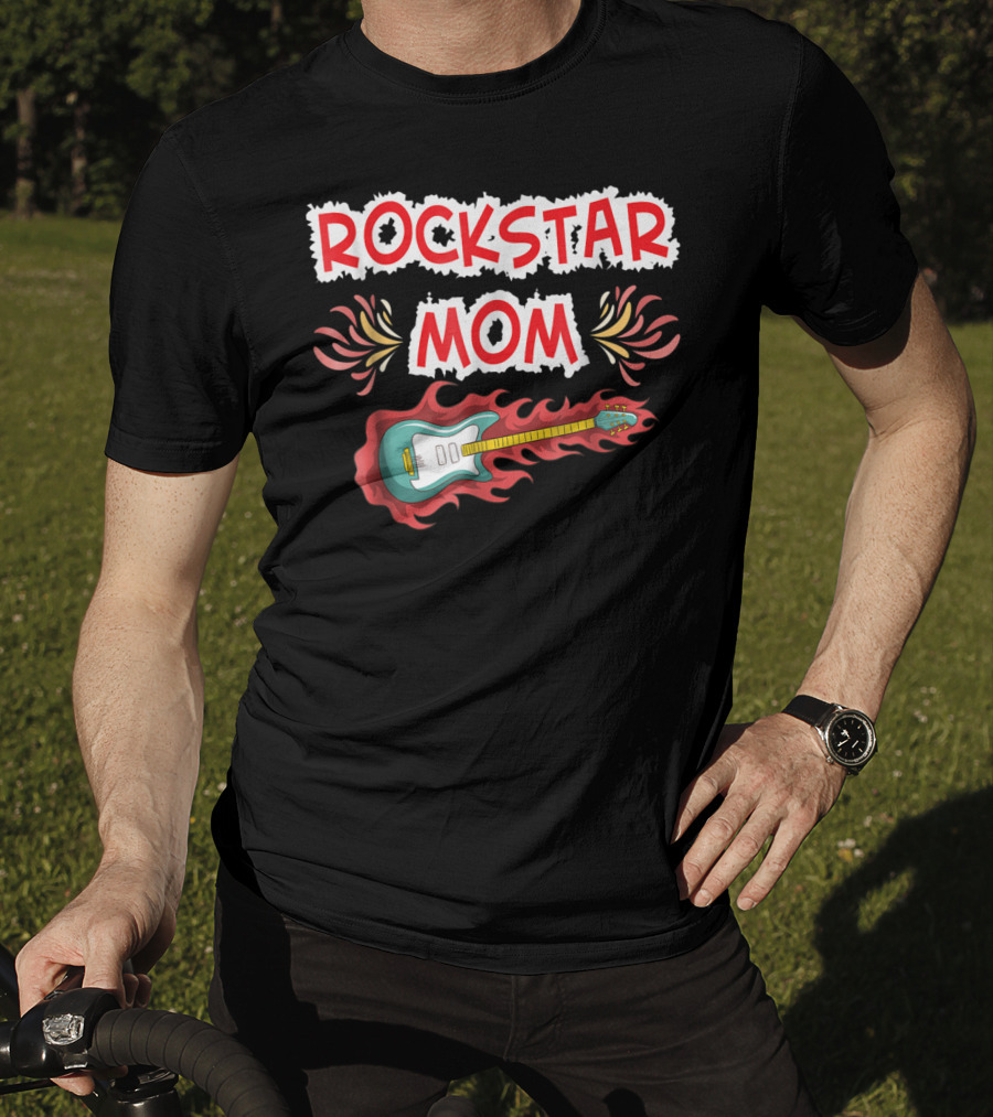 Rockstar Mom Electric Guitar Fire Design Rock Fan T-Shirt