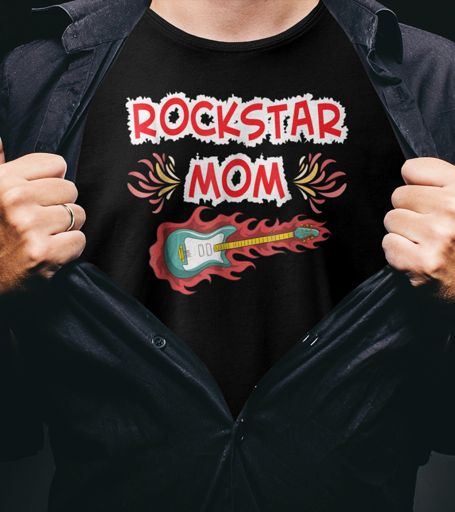 Rockstar Mom Electric Guitar Fire Design Rock Fan T-Shirt
