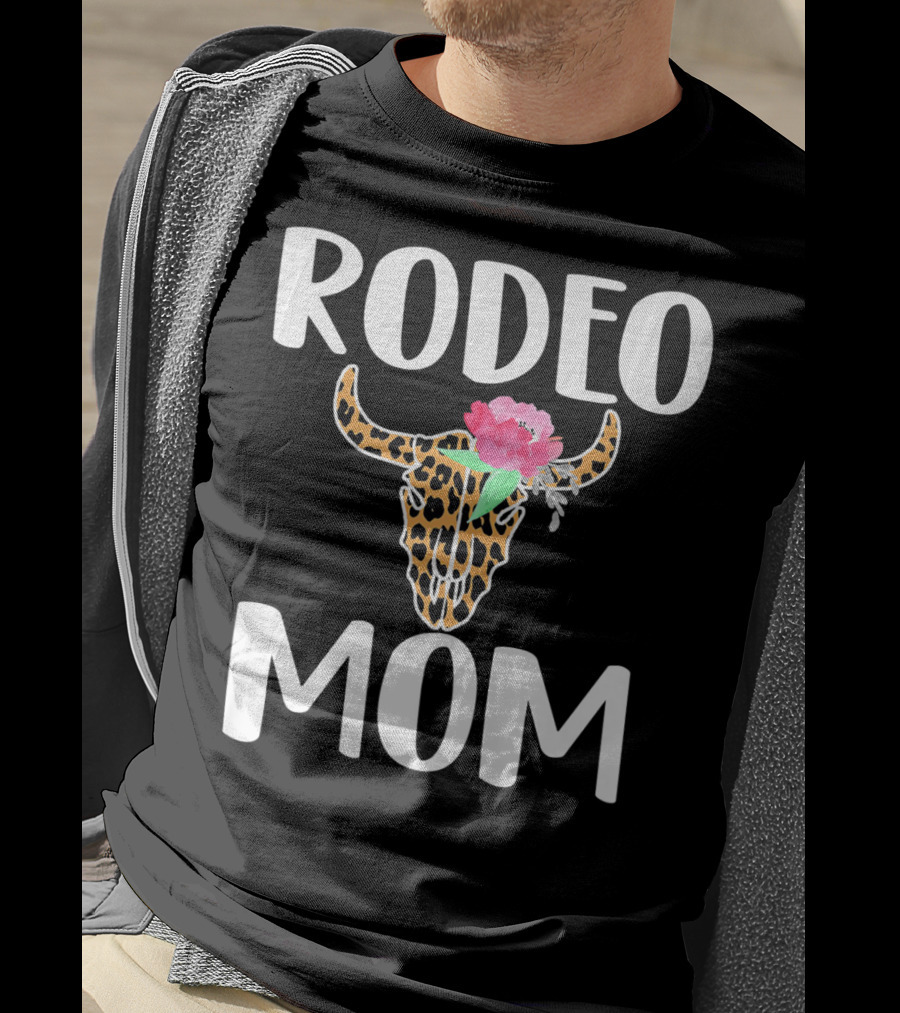 Rodeo Mom Leopard Bull Skull Floral Rodeo Mom T-Shirt