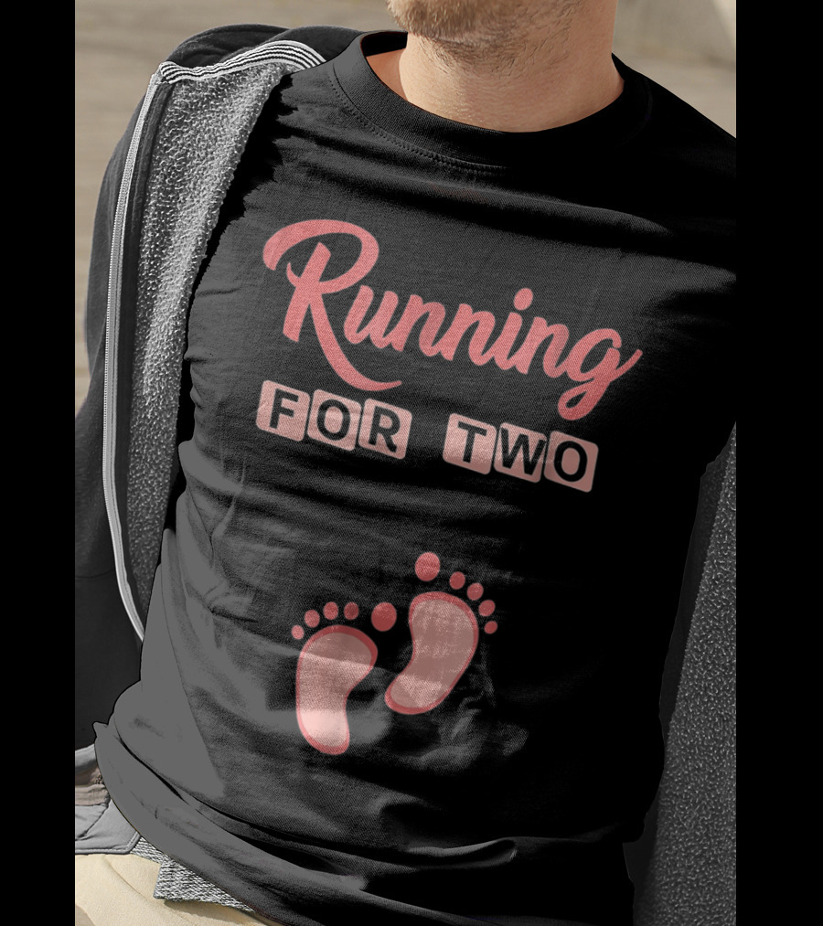 Running For Two Pregnancy Humor Footprint T-Shirt