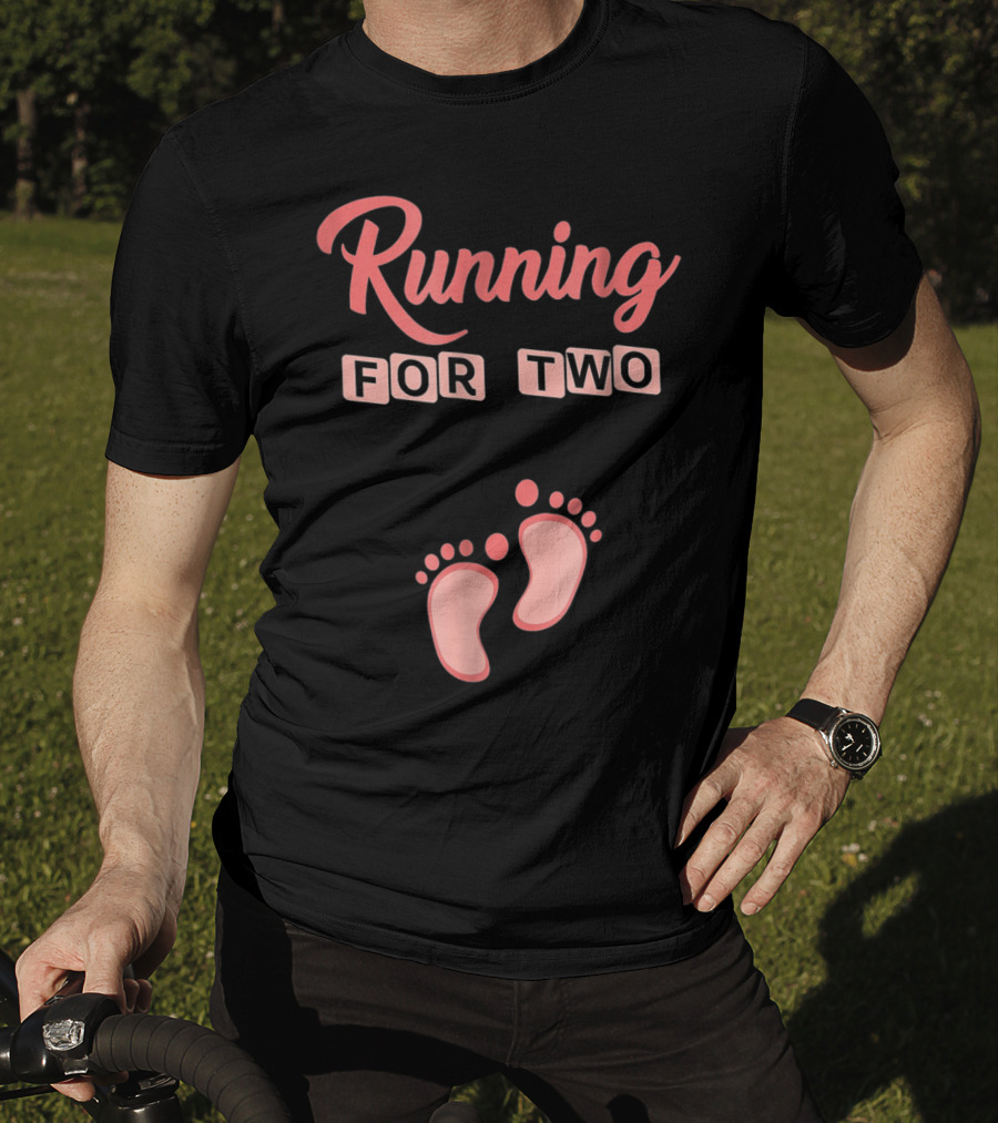 Running For Two Pregnancy Humor Footprint T-Shirt