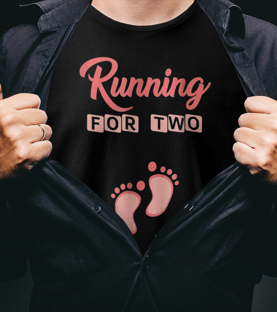 Running For Two Pregnancy Humor Footprint T-Shirt