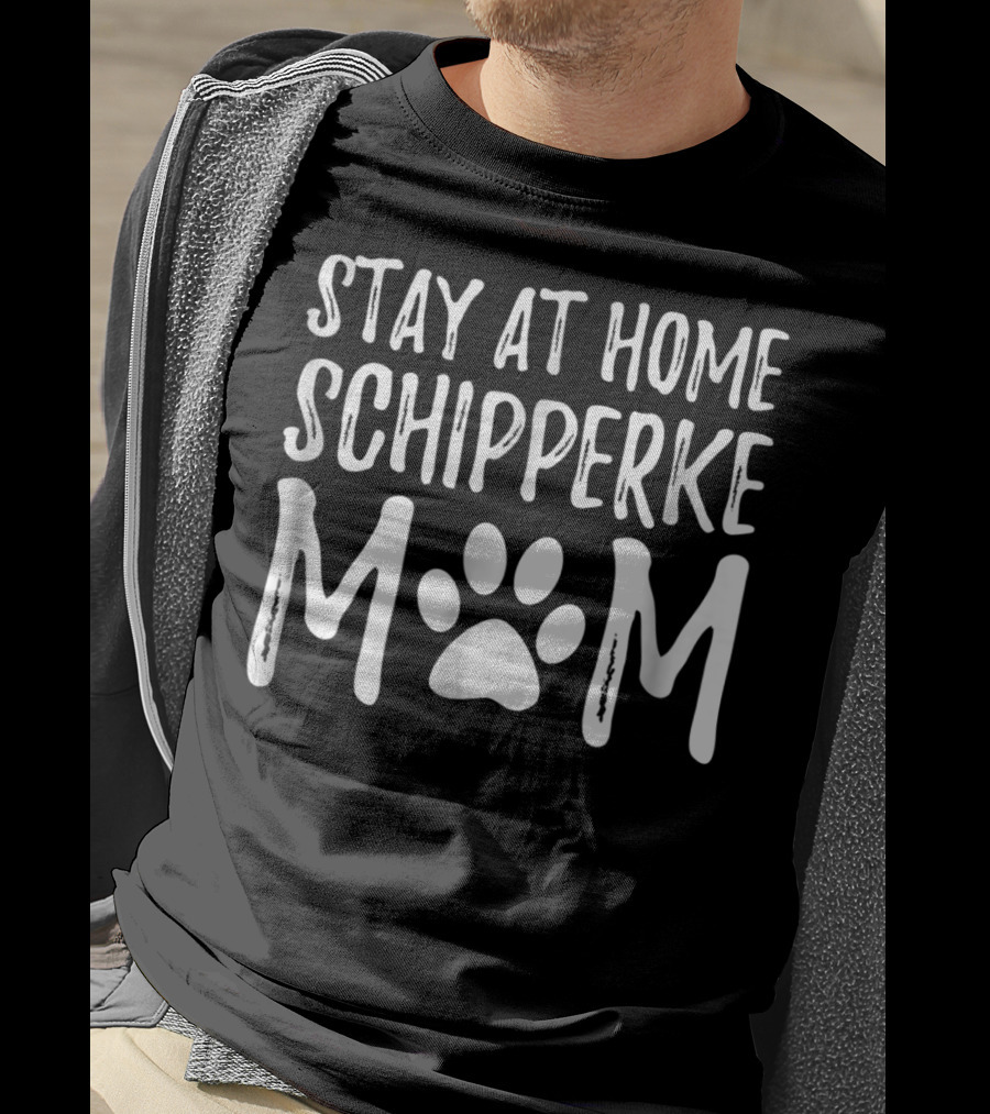 Stay At Home Schipperke Dog Mom With Paw Prints T-Shirt