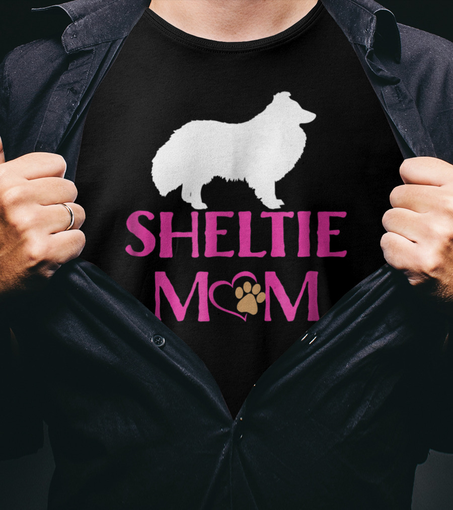 Sheltie Mom With Heart And Paw Prints T-Shirt