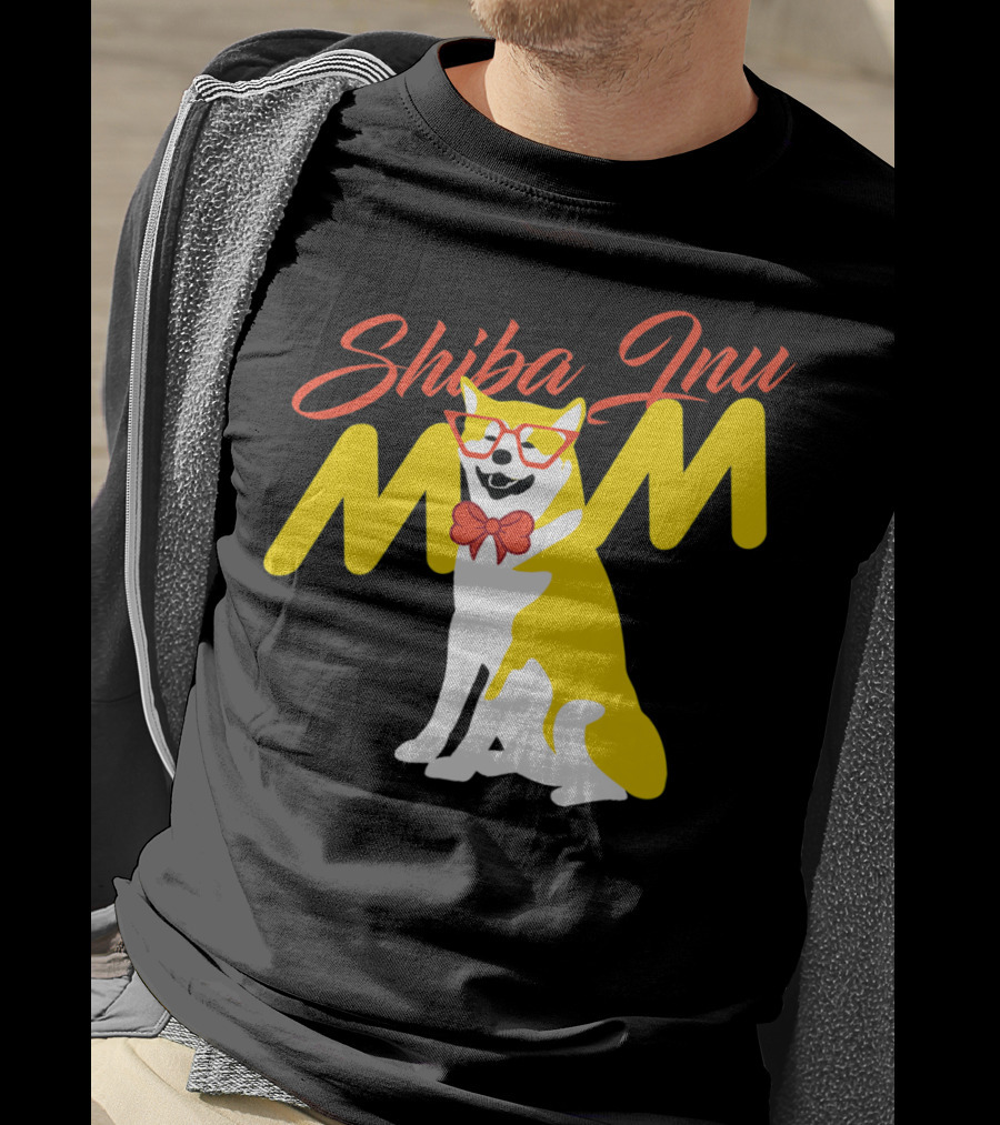 Shiba Inu Mom With Glasses And Bow Tie T-Shirt