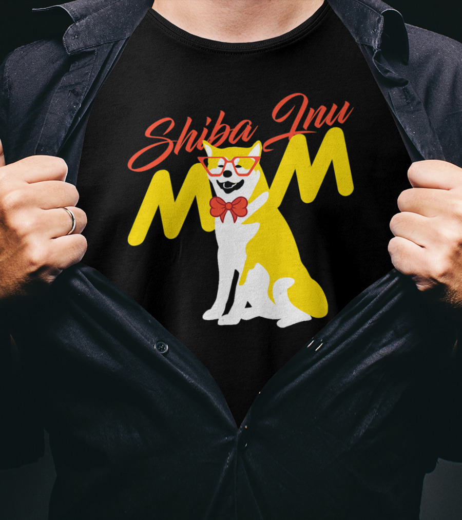 Shiba Inu Mom With Glasses And Bow Tie T-Shirt