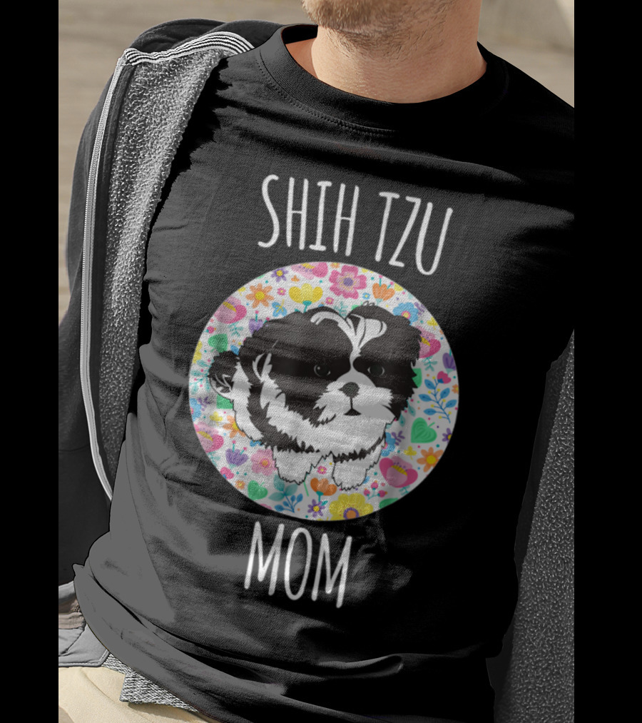 Shih Tzu Mom Floral Puppy T-Shirt